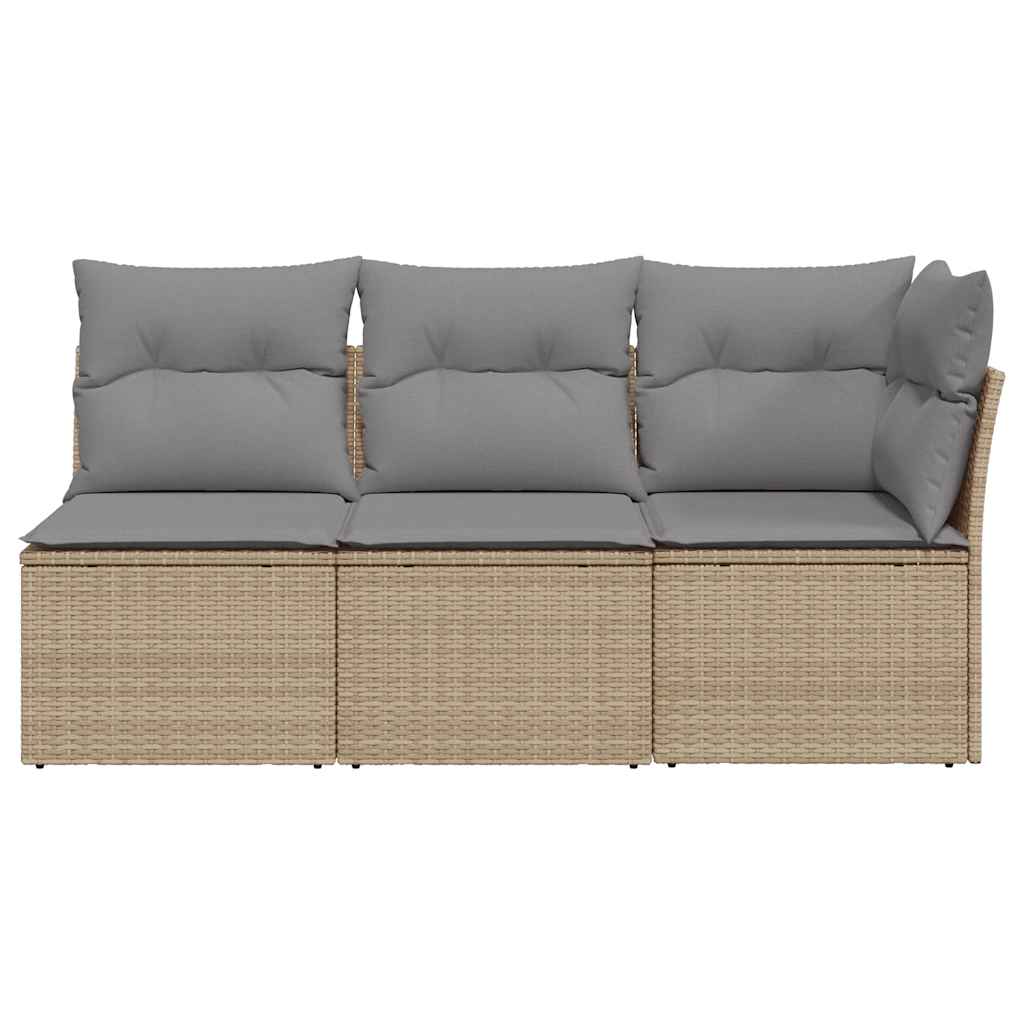 Trivietė sodo sofa su pagalvėlėmis, smėlio spalvos, poliratanas - Namų Idėja