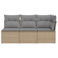 Trivietė sodo sofa su pagalvėlėmis, smėlio spalvos, poliratanas - Namų Idėja