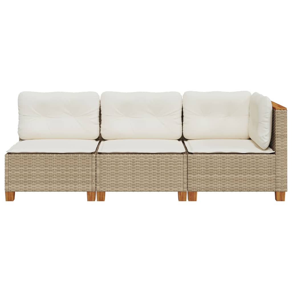 Trivietė sodo sofa su pagalvėlėmis, smėlio spalvos, poliratanas - Namų Idėja