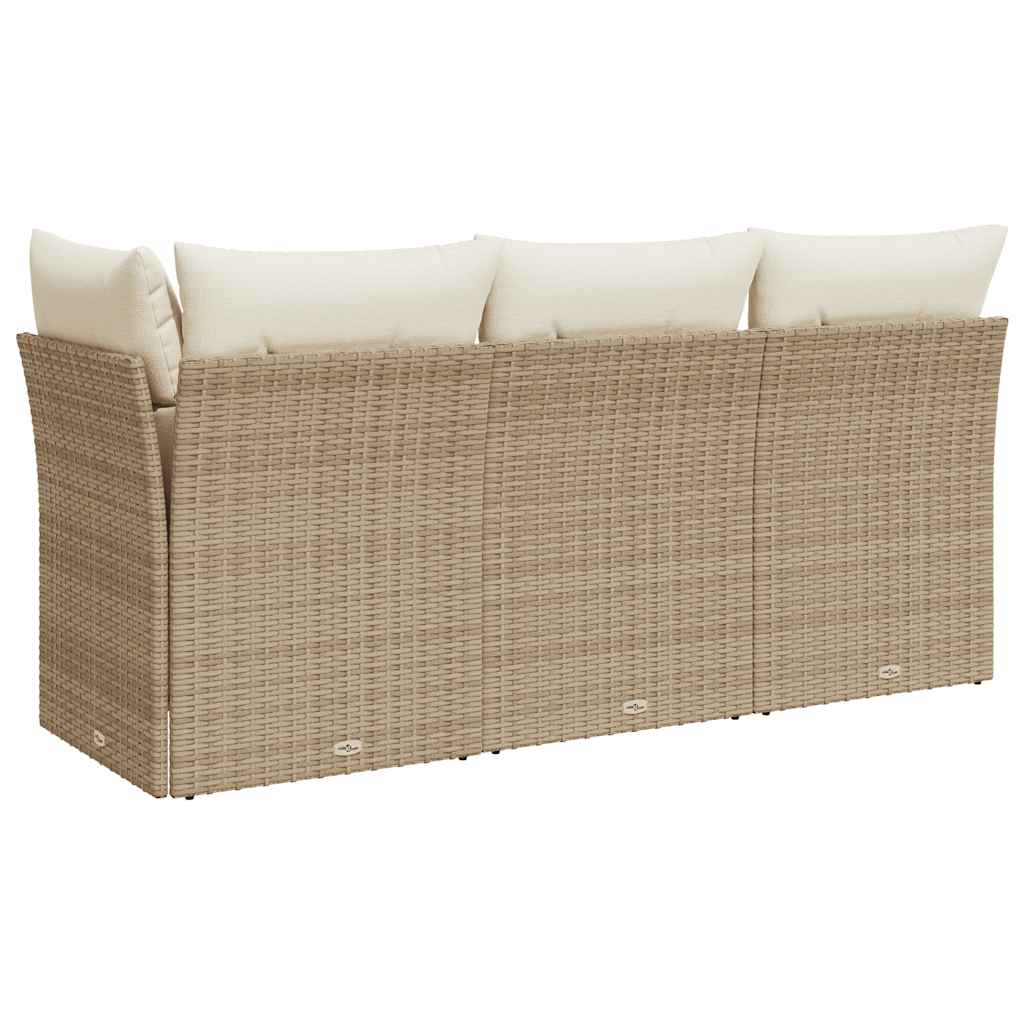 Trivietė sodo sofa su pagalvėlėmis, smėlio spalvos, poliratanas - Namų Idėja