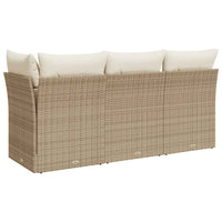 Trivietė sodo sofa su pagalvėlėmis, smėlio spalvos, poliratanas - Namų Idėja