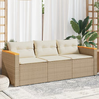 Trivietė sodo sofa su pagalvėlėmis, smėlio spalvos, poliratanas - Namų Idėja