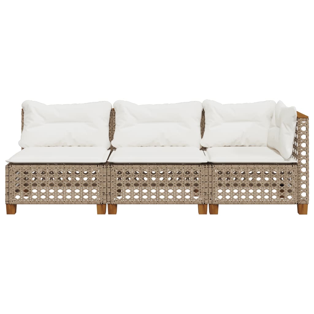 Trivietė sodo sofa su pagalvėlėmis, smėlio spalvos, poliratanas - Namų Idėja