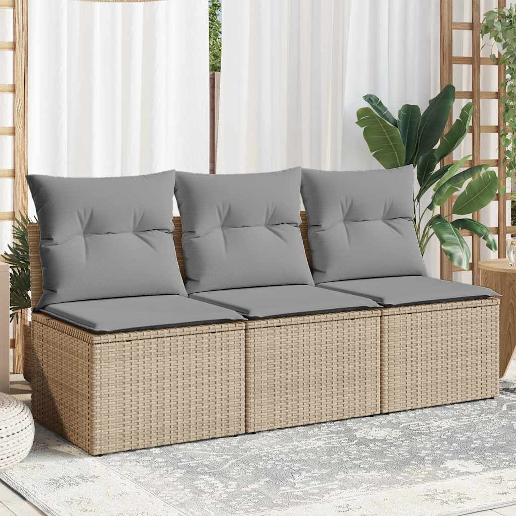 Trivietė sodo sofa su pagalvėlėmis, smėlio spalvos, poliratanas - Namų Idėja