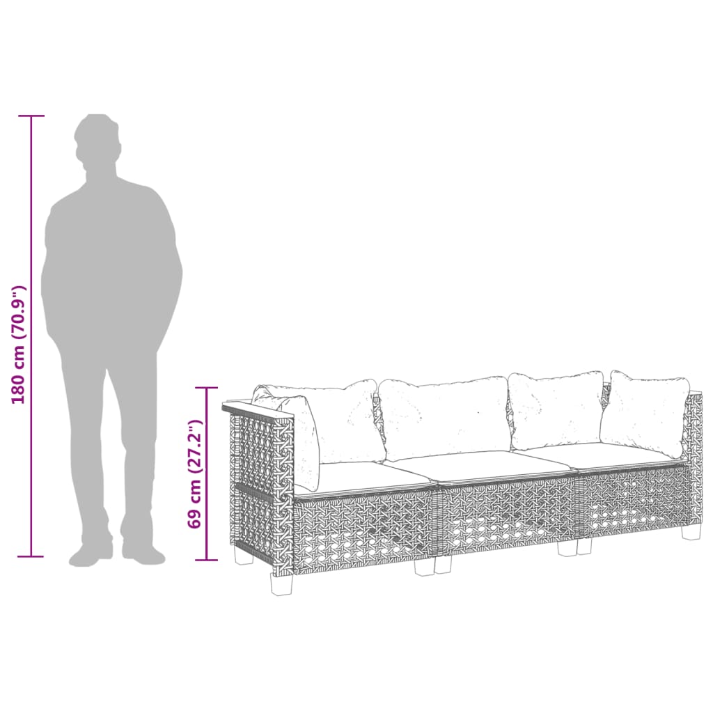 Trivietė sodo sofa su pagalvėlėmis, smėlio spalvos, poliratanas - Namų Idėja