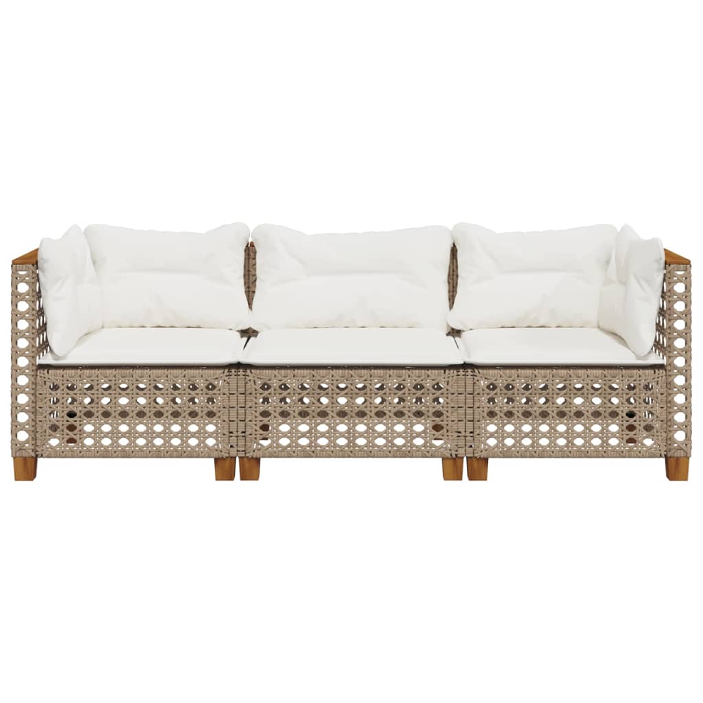 Trivietė sodo sofa su pagalvėlėmis, smėlio spalvos, poliratanas - Namų Idėja