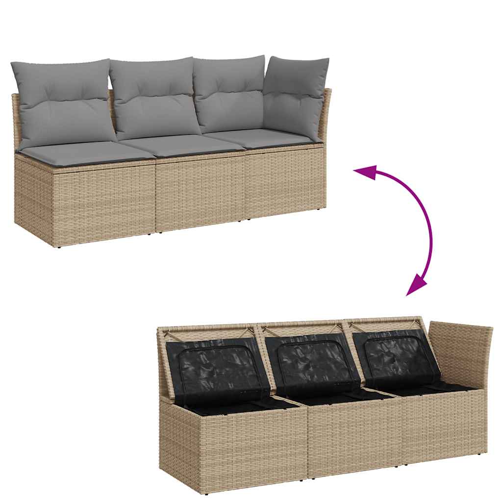 Trivietė sodo sofa su pagalvėlėmis, smėlio spalvos, poliratanas - Namų Idėja