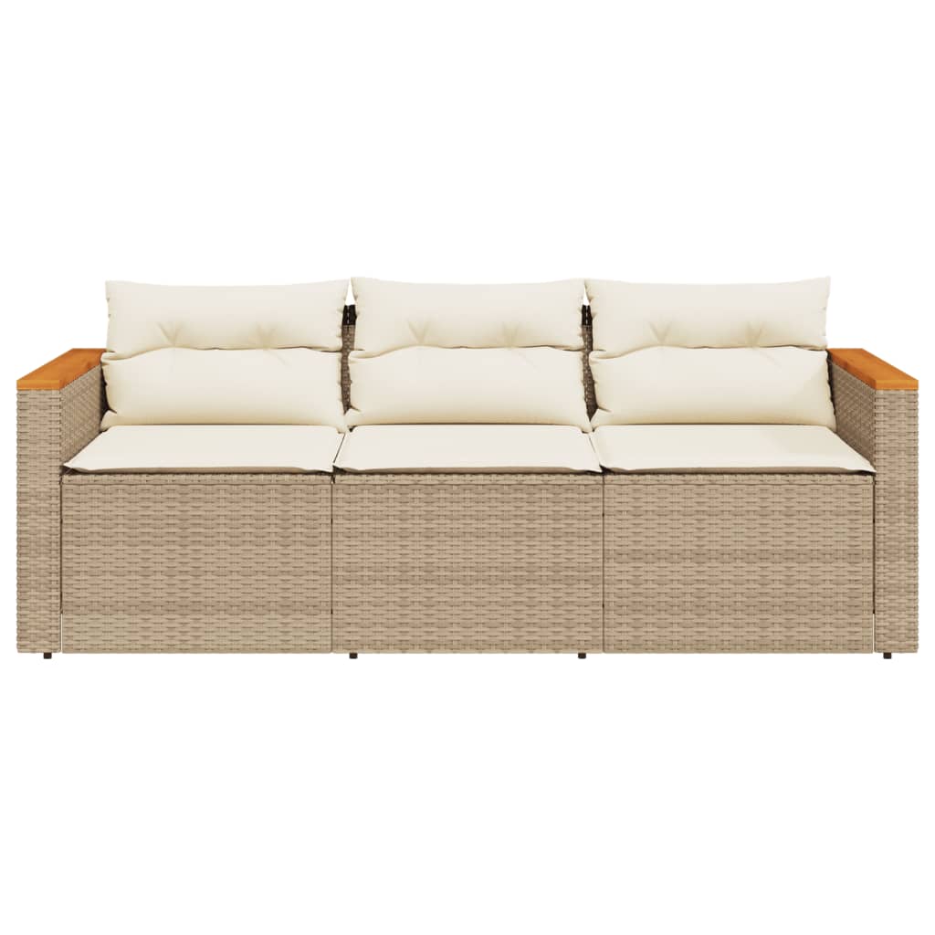 Trivietė sodo sofa su pagalvėlėmis, smėlio spalvos, poliratanas - Namų Idėja