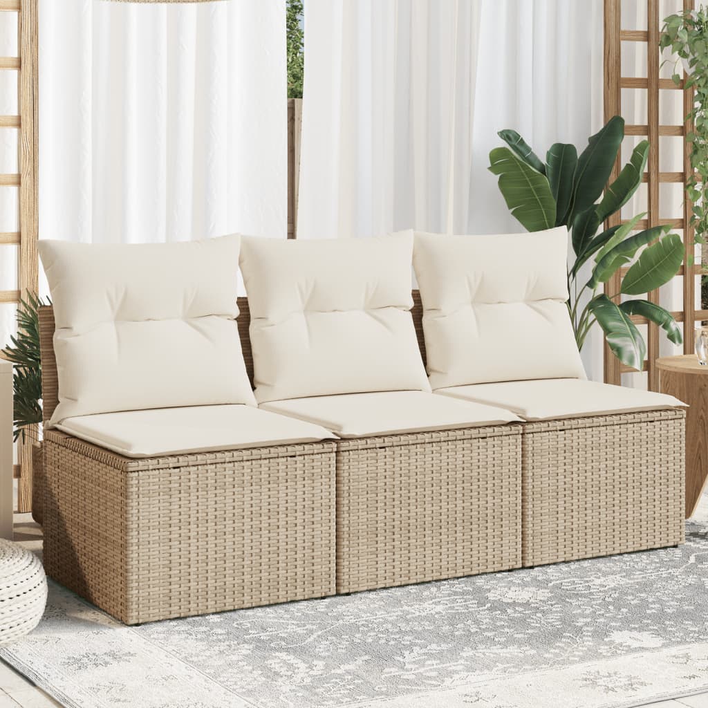 Trivietė sodo sofa su pagalvėlėmis, smėlio spalvos, poliratanas - Namų Idėja