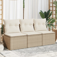 Trivietė sodo sofa su pagalvėlėmis, smėlio spalvos, poliratanas - Namų Idėja