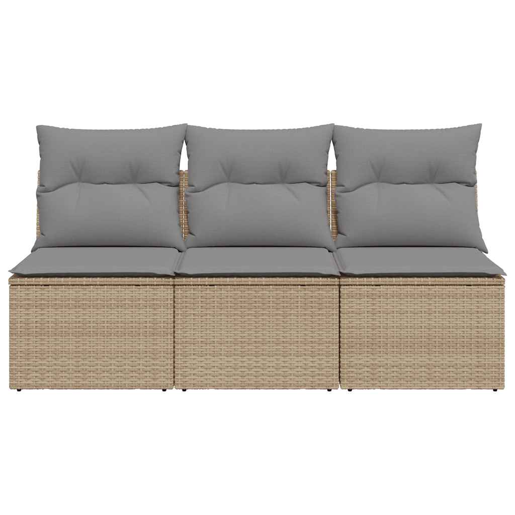 Trivietė sodo sofa su pagalvėlėmis, smėlio spalvos, poliratanas - Namų Idėja