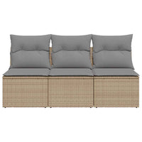 Trivietė sodo sofa su pagalvėlėmis, smėlio spalvos, poliratanas - Namų Idėja