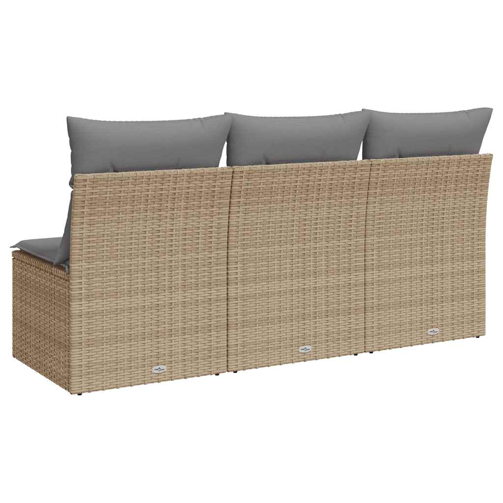 Trivietė sodo sofa su pagalvėlėmis, smėlio spalvos, poliratanas - Namų Idėja