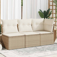 Trivietė sodo sofa su pagalvėlėmis, smėlio spalvos, poliratanas - Namų Idėja
