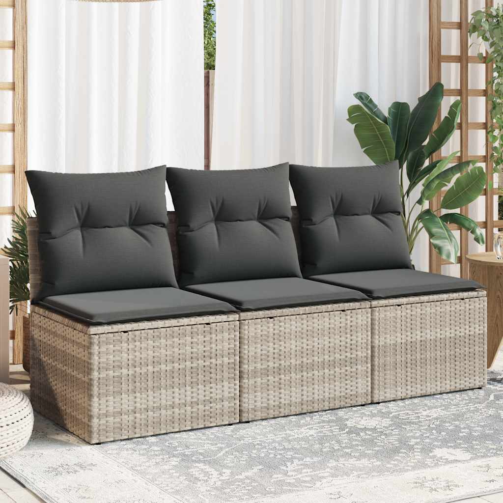 Trivietė sodo sofa su pagalvėlėmis, šviesiai pilka, poliratanas - Namų Idėja