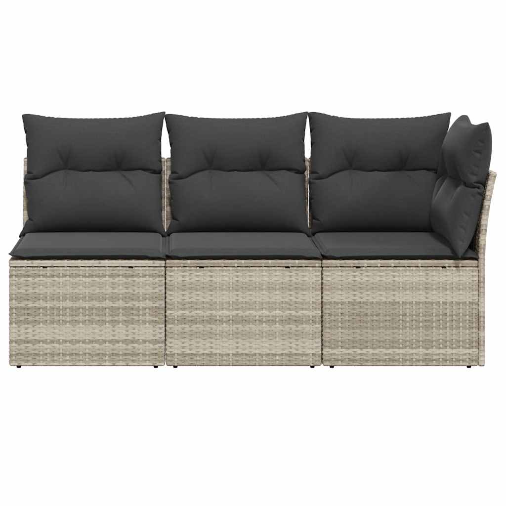 Trivietė sodo sofa su pagalvėlėmis, šviesiai pilka, poliratanas - Namų Idėja