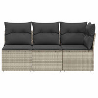 Trivietė sodo sofa su pagalvėlėmis, šviesiai pilka, poliratanas - Namų Idėja