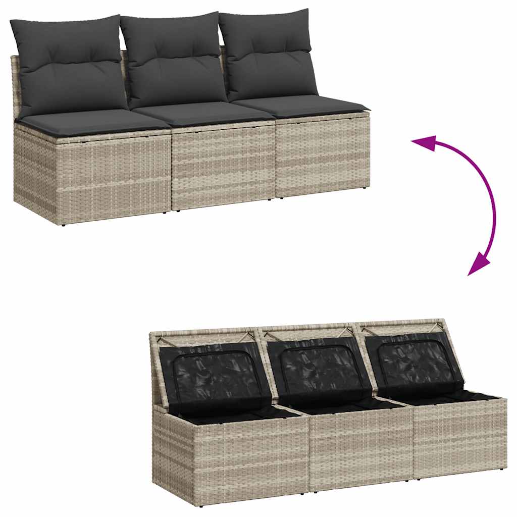 Trivietė sodo sofa su pagalvėlėmis, šviesiai pilka, poliratanas - Namų Idėja