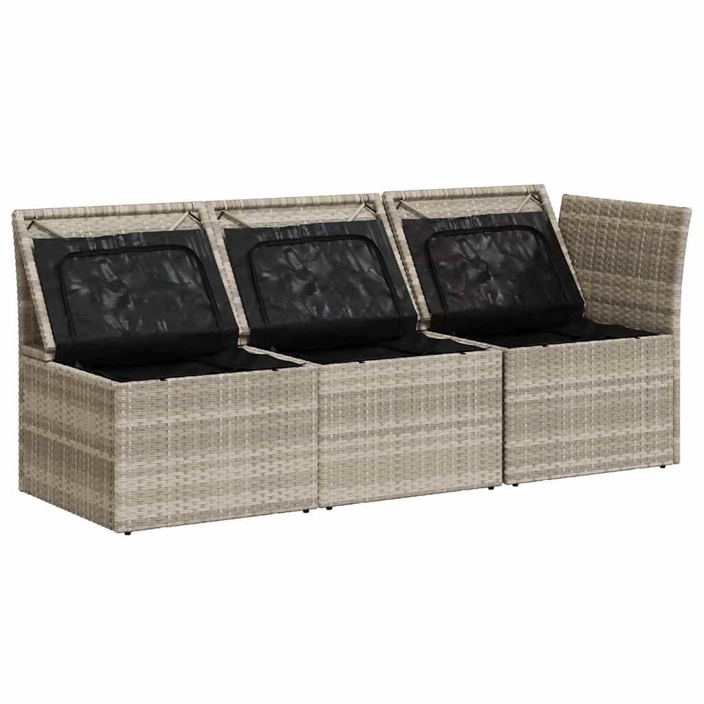 Trivietė sodo sofa su pagalvėlėmis, šviesiai pilka, poliratanas - Namų Idėja