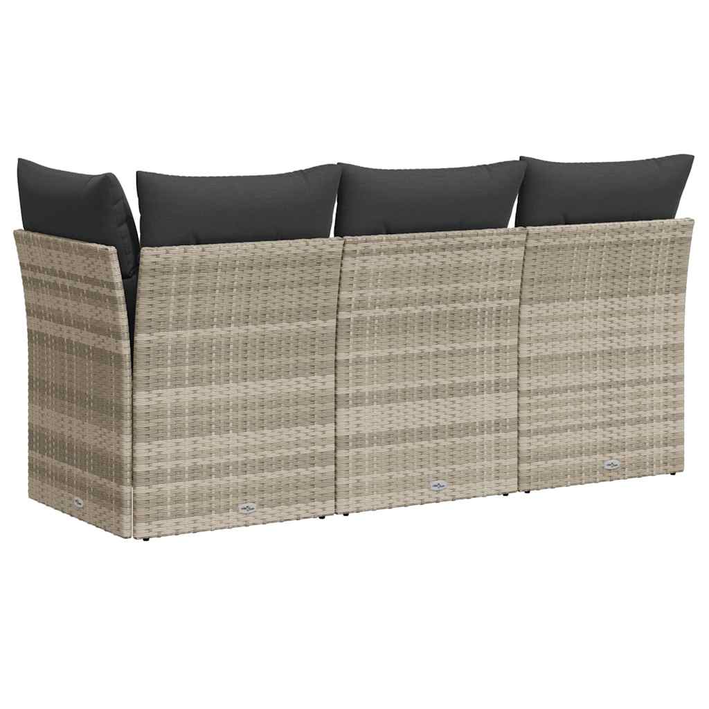 Trivietė sodo sofa su pagalvėlėmis, šviesiai pilka, poliratanas - Namų Idėja