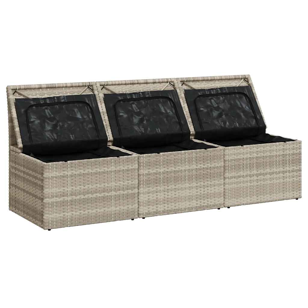 Trivietė sodo sofa su pagalvėlėmis, šviesiai pilka, poliratanas - Namų Idėja