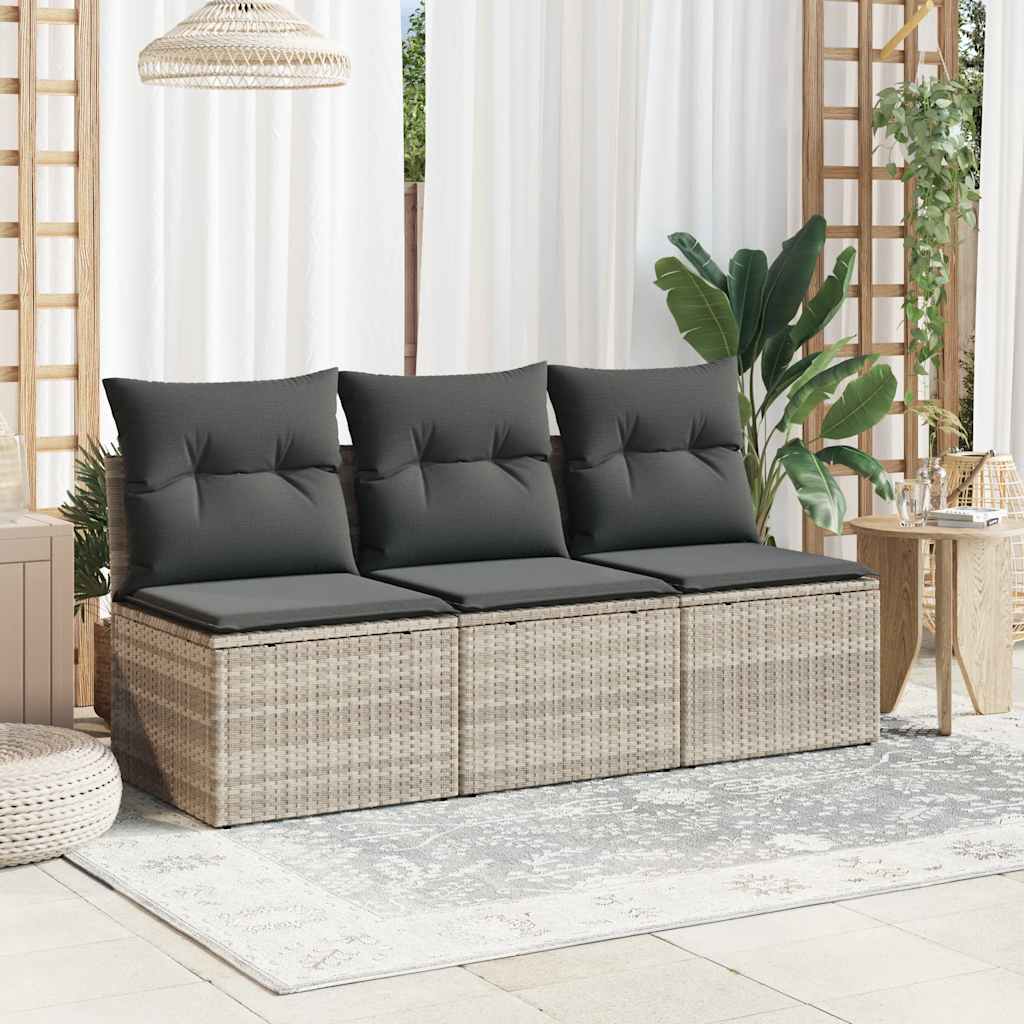 Trivietė sodo sofa su pagalvėlėmis, šviesiai pilka, poliratanas - Namų Idėja