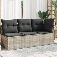 Trivietė sodo sofa su pagalvėlėmis, šviesiai pilka, poliratanas - Namų Idėja
