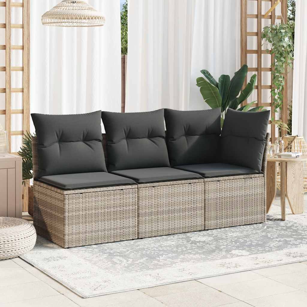 Trivietė sodo sofa su pagalvėlėmis, šviesiai pilka, poliratanas - Namų Idėja