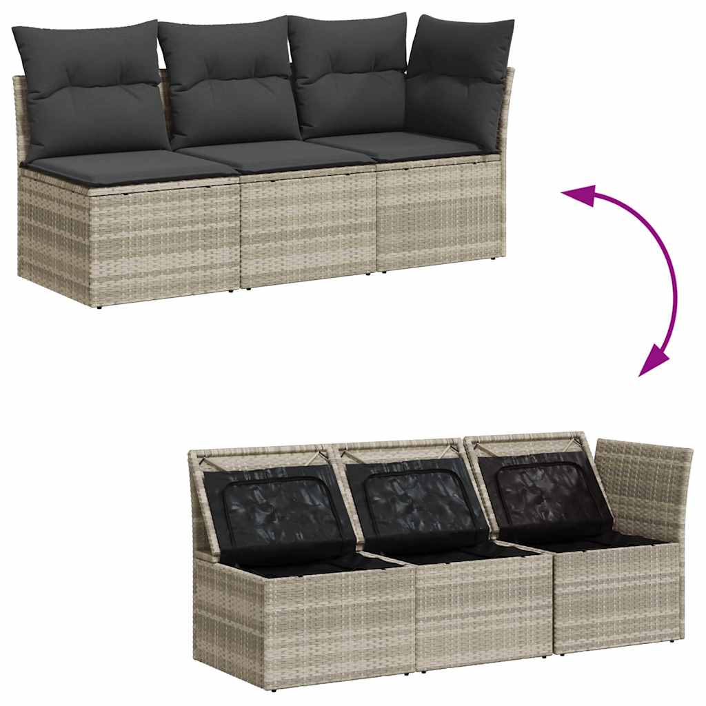 Trivietė sodo sofa su pagalvėlėmis, šviesiai pilka, poliratanas - Namų Idėja