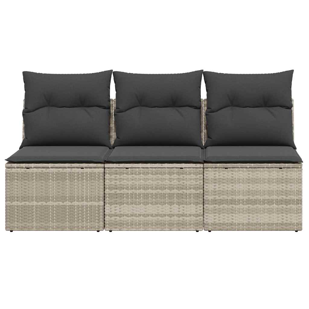 Trivietė sodo sofa su pagalvėlėmis, šviesiai pilka, poliratanas - Namų Idėja