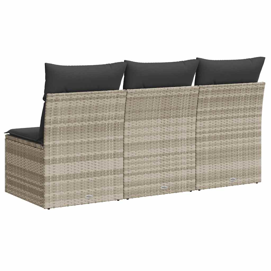 Trivietė sodo sofa su pagalvėlėmis, šviesiai pilka, poliratanas - Namų Idėja