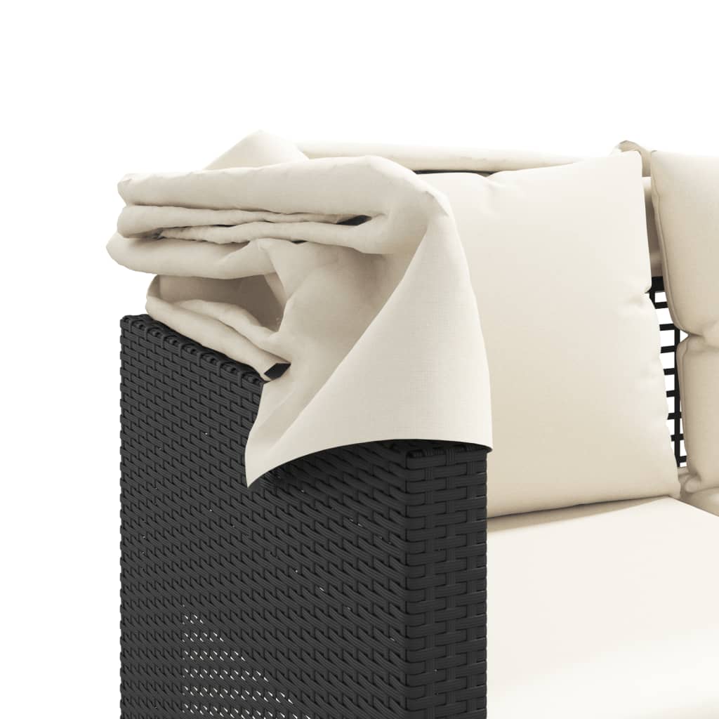 Trivietė sodo sofa su skliautu/taburetėmis, juoda, poliratanas - Namų Idėja