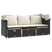 Trivietė sodo sofa su skliautu/taburetėmis, juoda, poliratanas - Namų Idėja