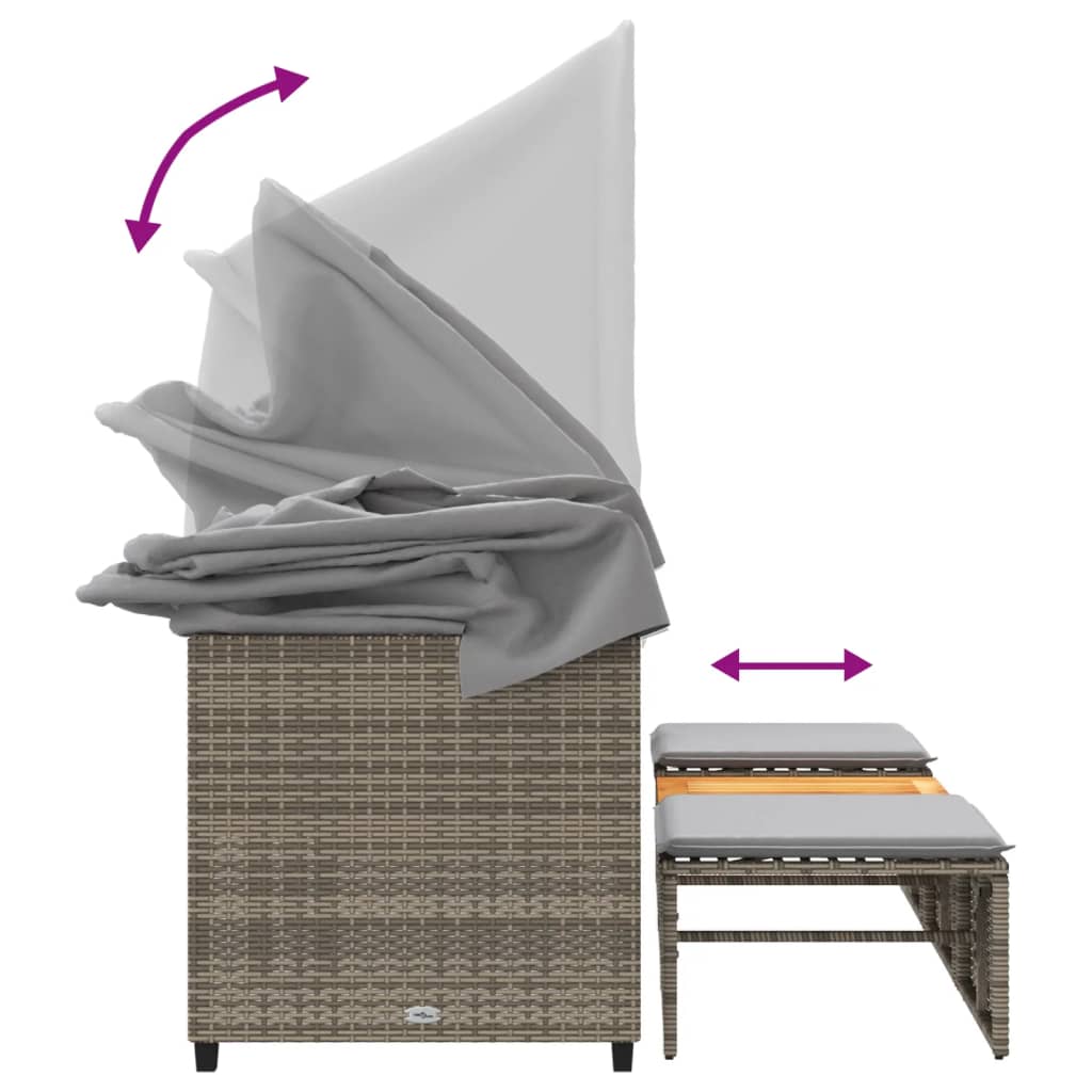 Trivietė sodo sofa su skliautu/taburetėmis, pilka, poliratanas - Namų Idėja