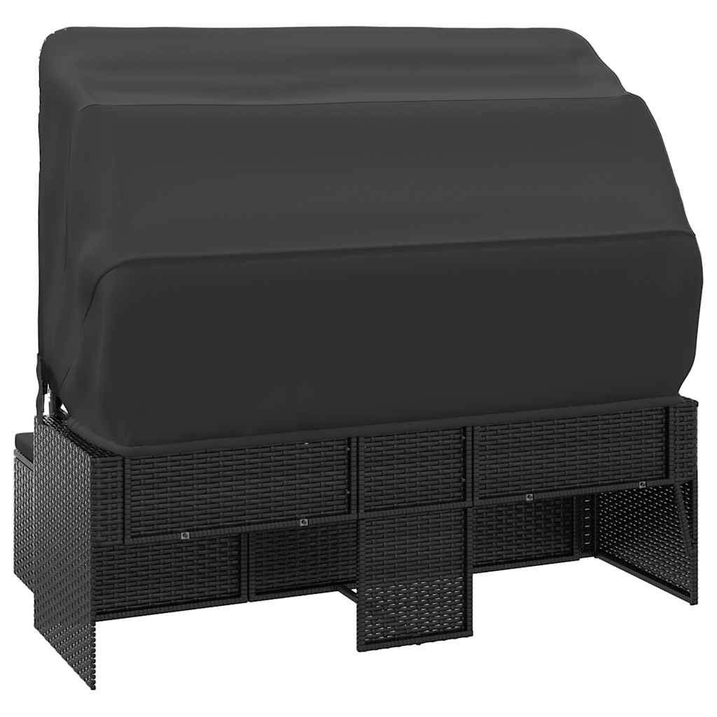 Trivietė sodo sofa su stogeliu ir pakoja, juoda, poliratanas - Namų Idėja