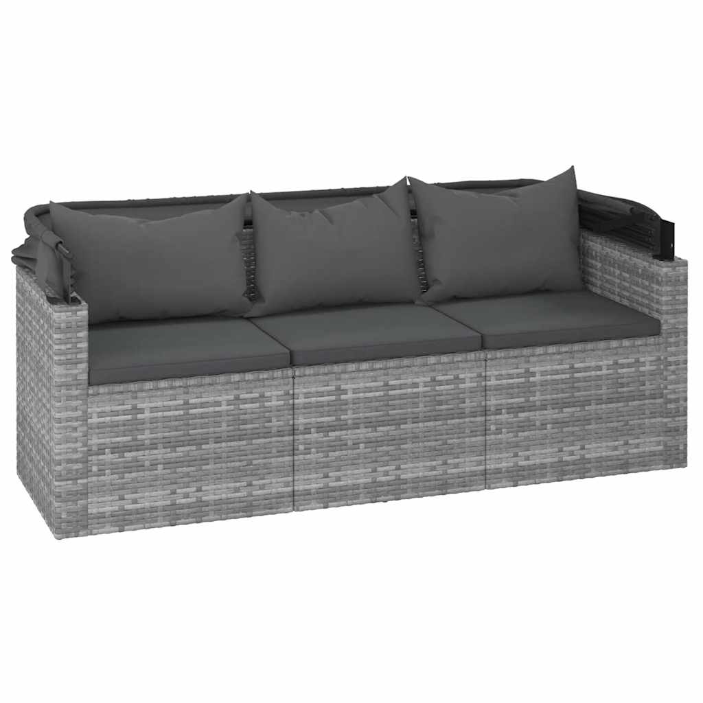 Trivietė sodo sofa su stogeliu ir pakoja, pilka, poliratanas - Namų Idėja