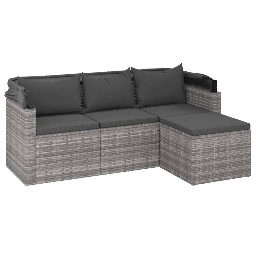 Trivietė sodo sofa su stogeliu ir pakoja, pilka, poliratanas - Namų Idėja