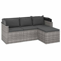 Trivietė sodo sofa su stogeliu ir pakoja, pilka, poliratanas - Namų Idėja