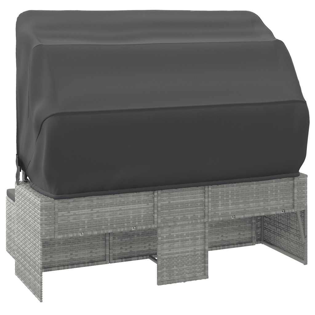 Trivietė sodo sofa su stogeliu ir pakoja, pilka, poliratanas - Namų Idėja