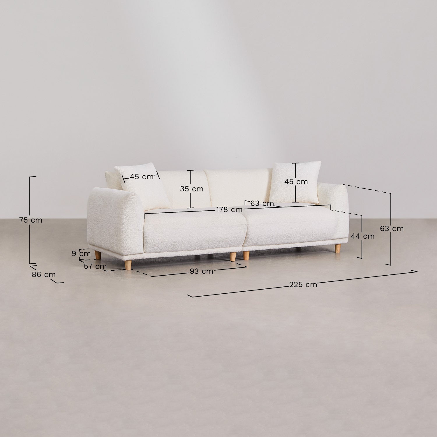 Trivietė sofa ERICK iš boucle audinio, šokolado