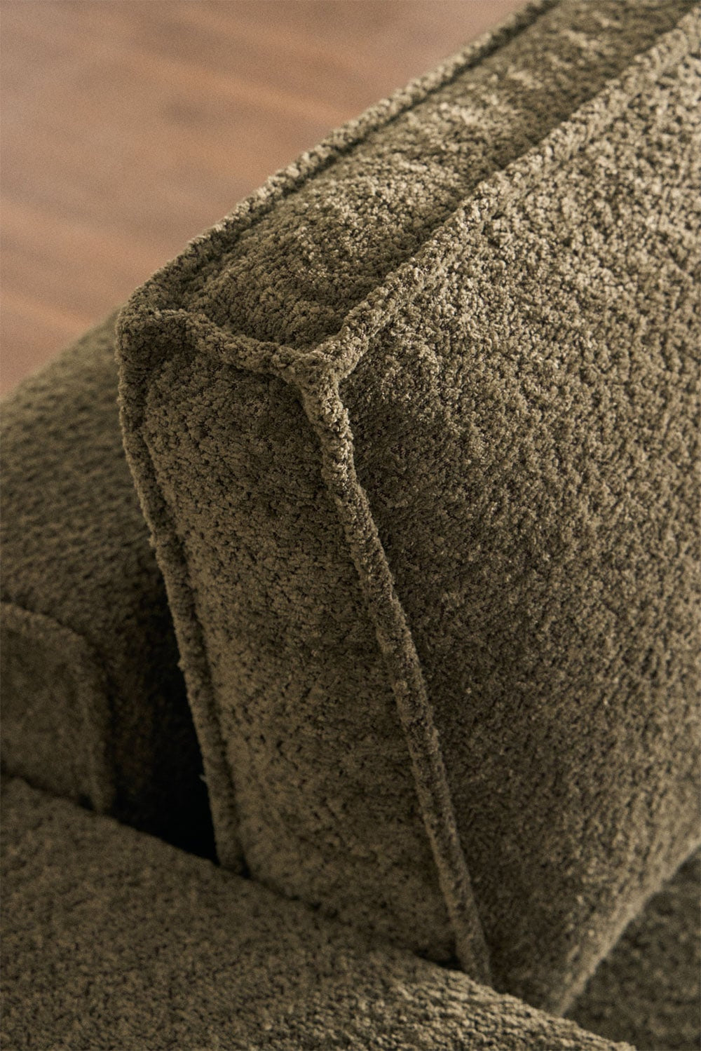 Three-seater sofa TAMLO with sleeping function, bouclé, green