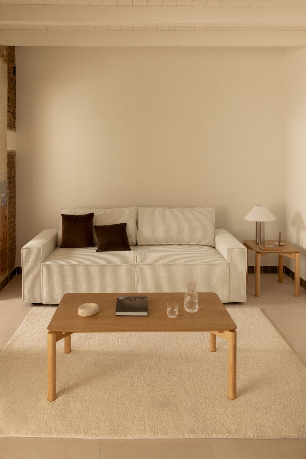 Trivietė sofa TAMLO su miegama funkcija, štruksas, kreminė