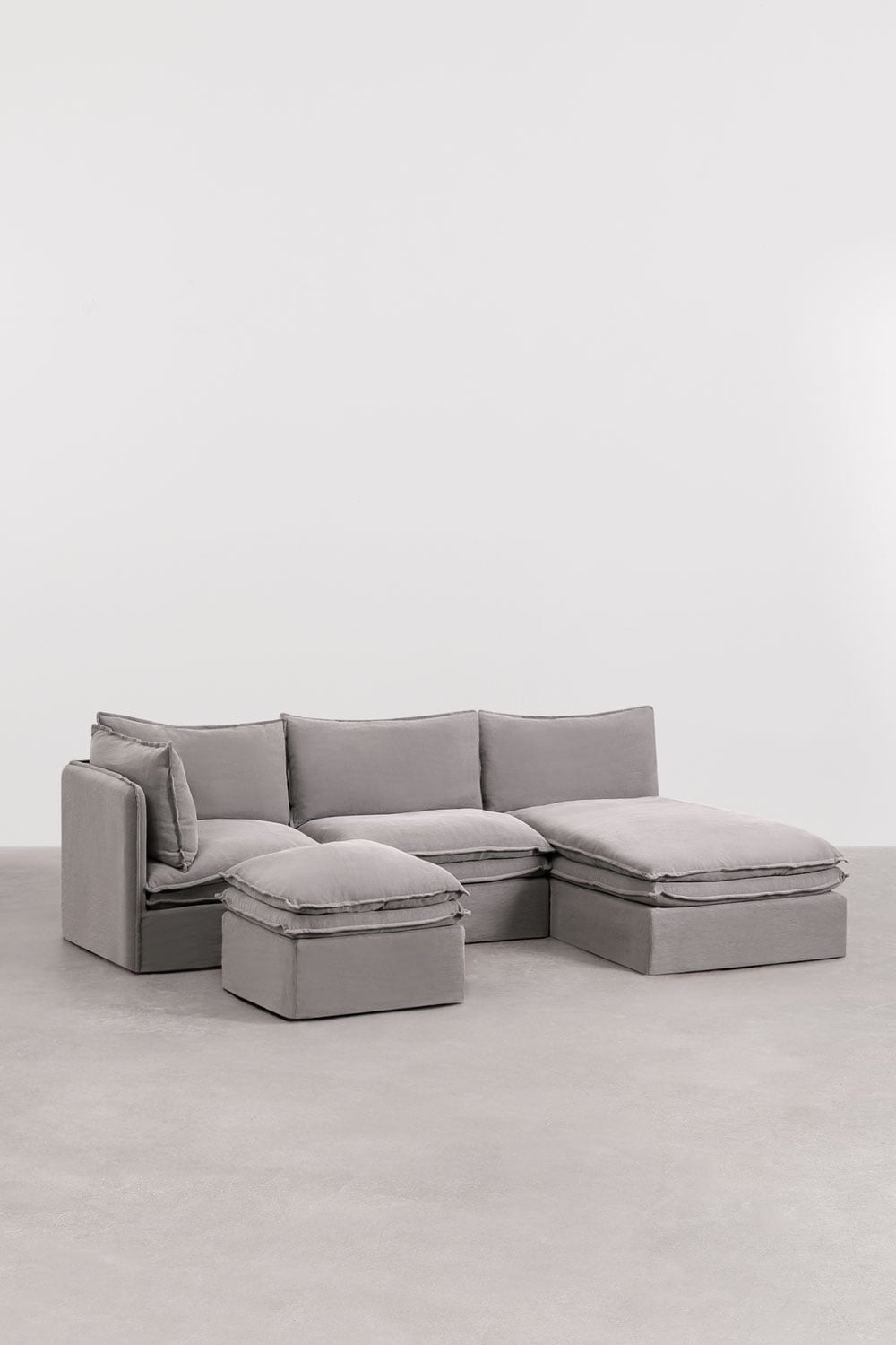 Modulinė sofa GREJSA – bendras vaizdas, tamsiai pilkas audinys linas