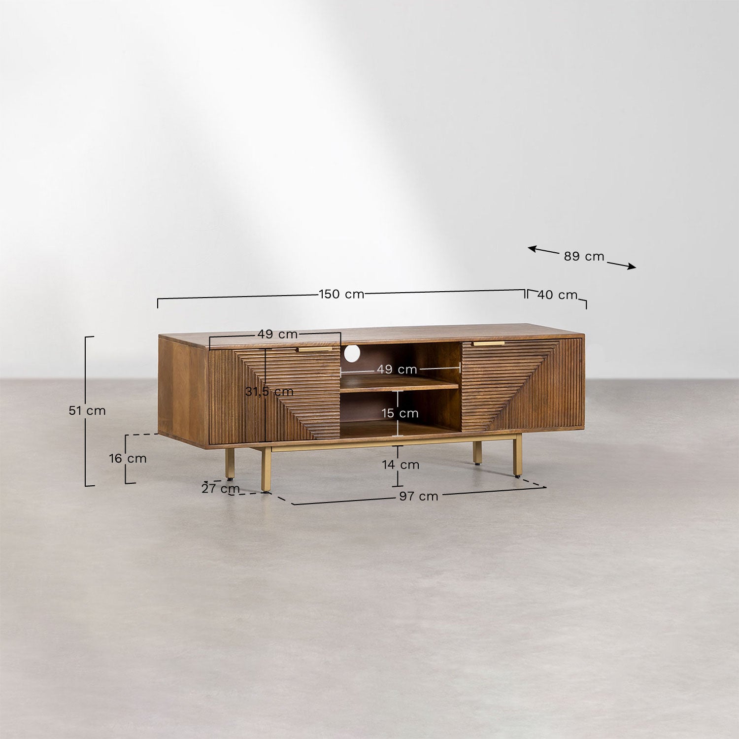TV spintelė BORKU, mango medis, žalvario detalės 150 cm