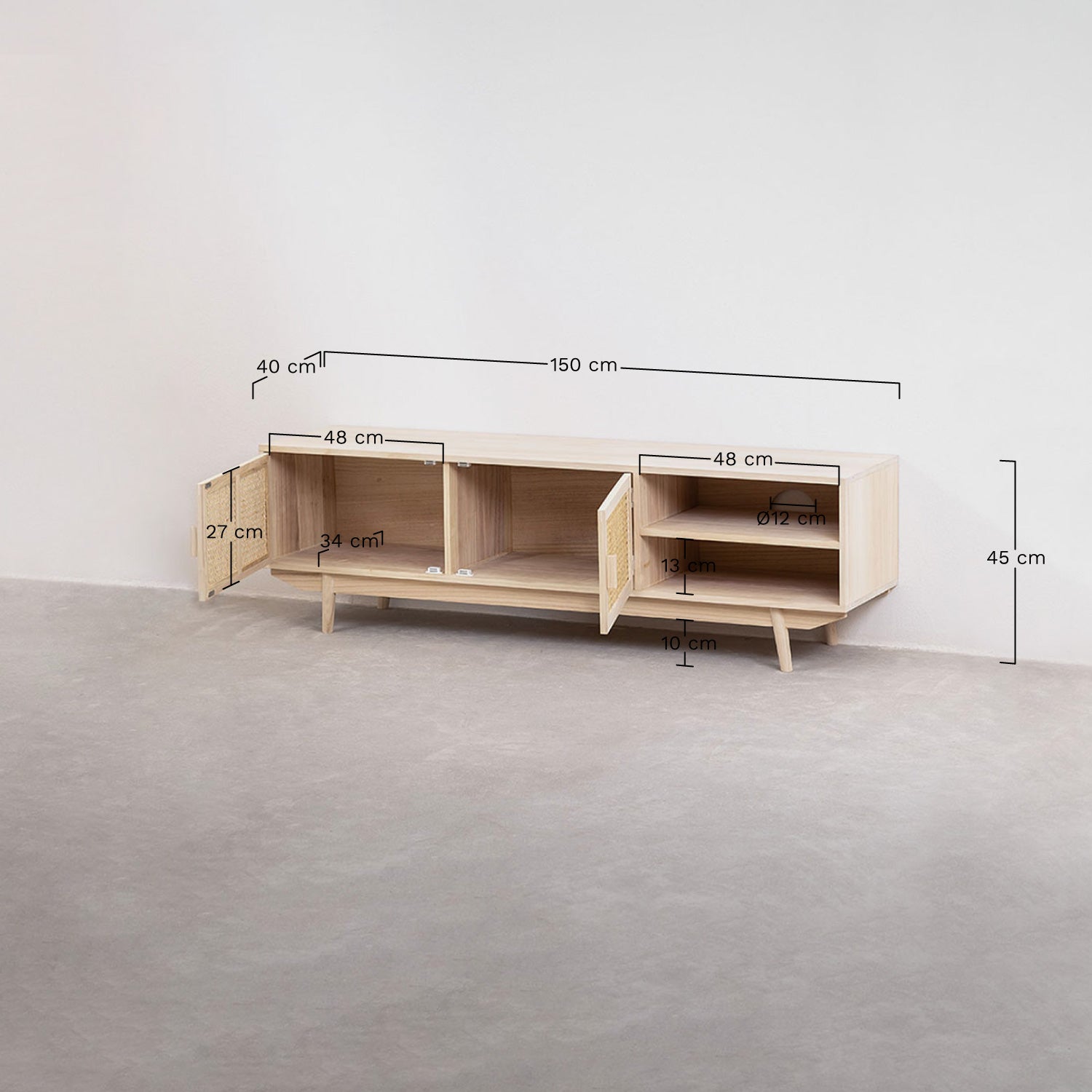 TV cabinet RELDU, paulownia wood