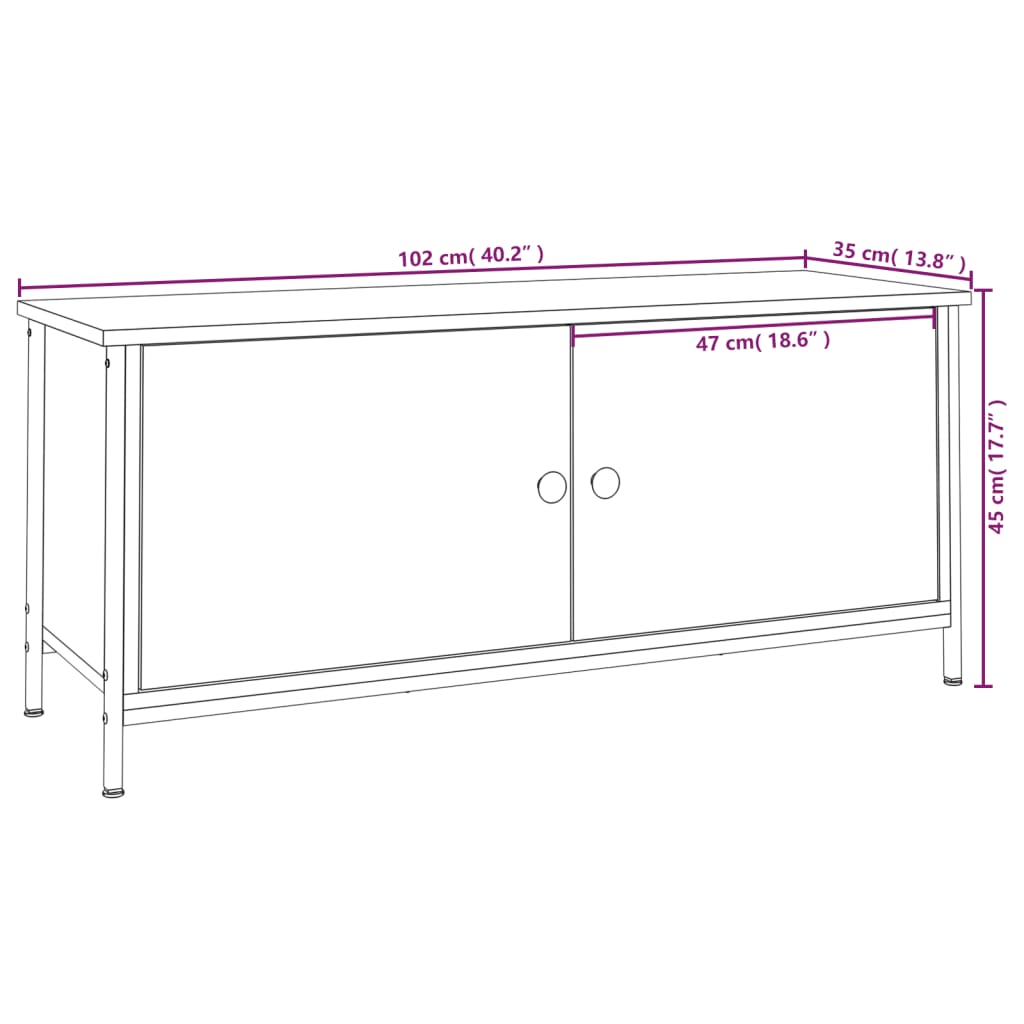 TV spintelė su durelėmis, ąžuolo, 102x35x45cm, apdirbta mediena - Namų Idėja
