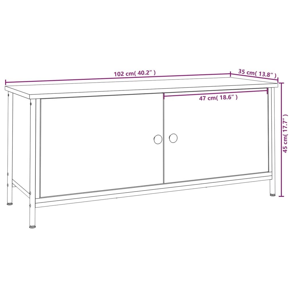TV spintelė su durelėmis, pilka ąžuolo, 102x35x45cm, mediena - Namų Idėja