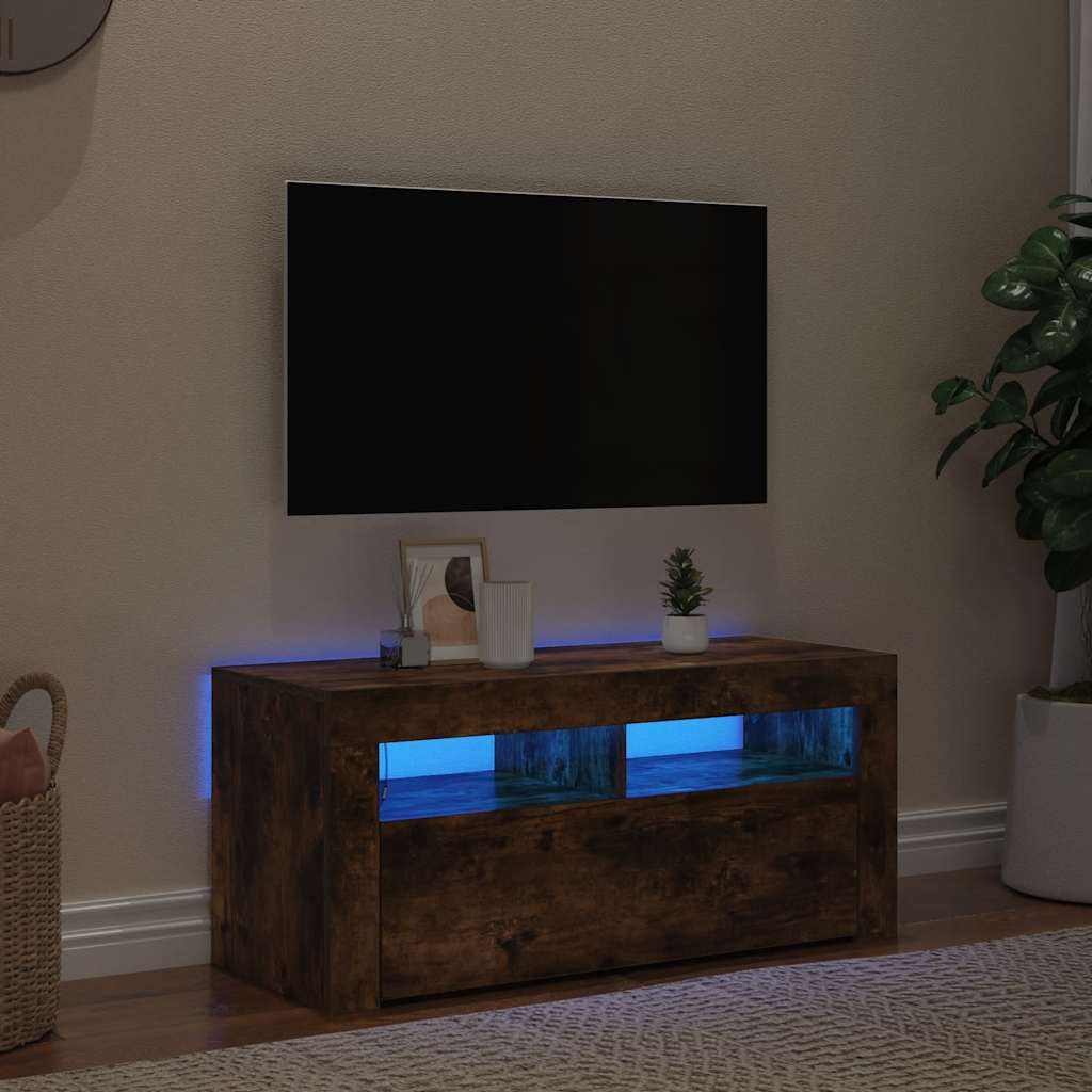 TV spintelė su LED apšvietimu, dūminio ąžuolo, 90x35x40cm - Namų Idėja