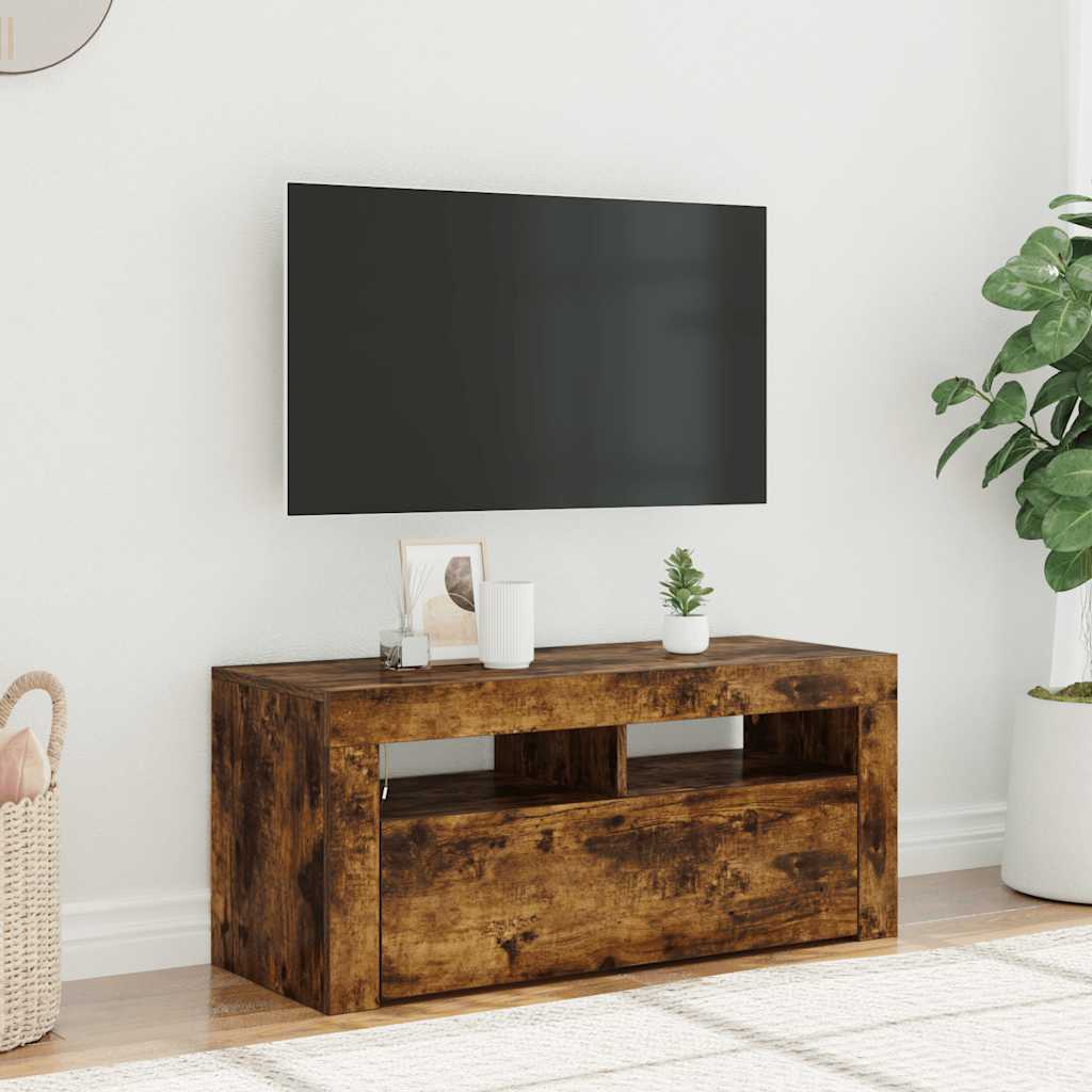 TV spintelė su LED apšvietimu, dūminio ąžuolo, 90x35x40cm - Namų Idėja