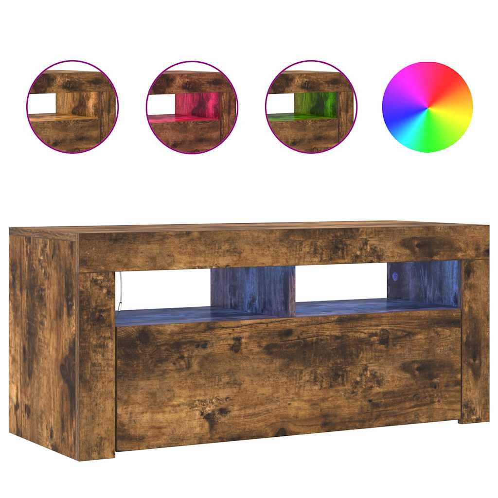 TV spintelė su LED apšvietimu, dūminio ąžuolo, 90x35x40cm - Namų Idėja